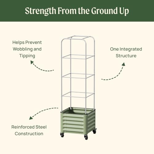 Vego garden Classic Rolling Cube Tomato Planter with Metal Cage & Wheels, 30 Gallon Rolling Planter for Tomatoes, Peppers & Beans, 21" x 21" x 19", 54" Plant Support Cage-Pearl White - color: Pearl White