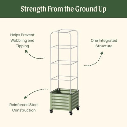 Vego garden Classic Rolling Cube Tomato Planter with Metal Cage & Wheels, 30 Gallon Rolling Planter for Tomatoes, Peppers & Beans, 21" x 21" x 19", 54" Plant Support Cage-Pearl White - color: Pearl White