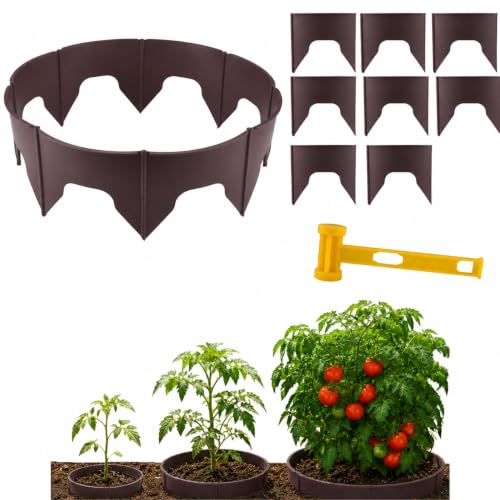 Evelyne 48 Pcs Adjustable Planting Grow Rings, Interlocking Garden Plant Rings, Spliceable Plant Circle Rings for Deep Watering, Soil Moisture Retention, Vegetables, Herbs, Flowers (48, Brown) - color: Brown