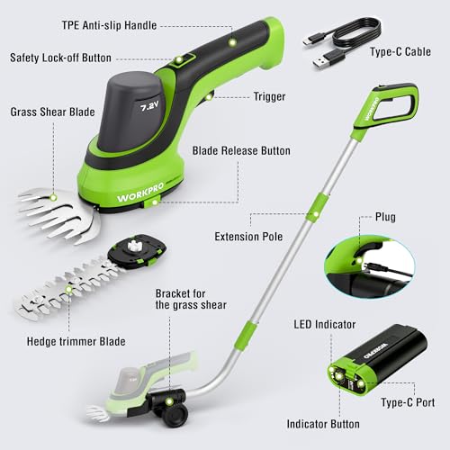 WORKPRO 2-in-1 Cordless Hedge Trimmer & Grass Shears - style: Long Handle Grass Shear