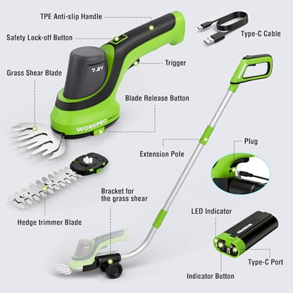 WORKPRO 2-in-1 Cordless Hedge Trimmer & Grass Shears - style: Long Handle Grass Shear