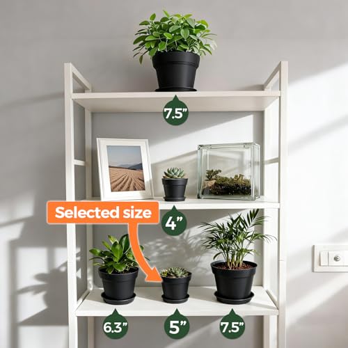 T4U Small Plant Pots 5 Inch 18 Pack, Plastic Flower Pots with Saucer Black - color: Black, size: 5 In