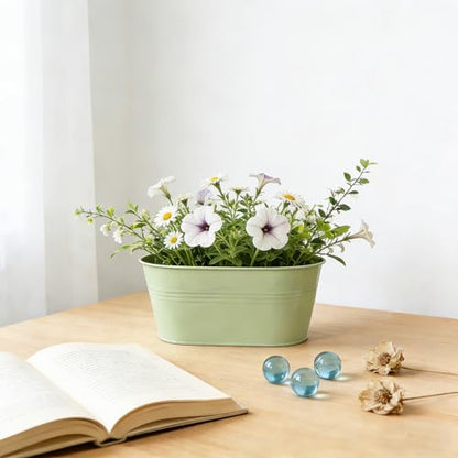 2 Pack 10" Balcony Hanging Metal Fence Planters Flower Pots, Mint Green - color: Mint Green