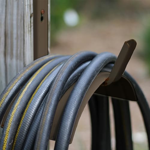 Suncast Metal Wall Mount Hose Hanger Durable and Space Saving Garden Hose Storage Solution Holds up to 150 Feet of Hose for Backyard or Garden, Brown