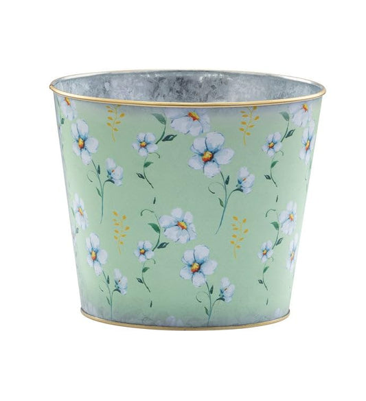 Napco Charming Vintage Decorative Cache Planter Box Cover with Hard Liner 6 x 7 Inch Metal Mint Green with White Wildflower Design – Cottage-Inspired Accent for Home and Garden Décor