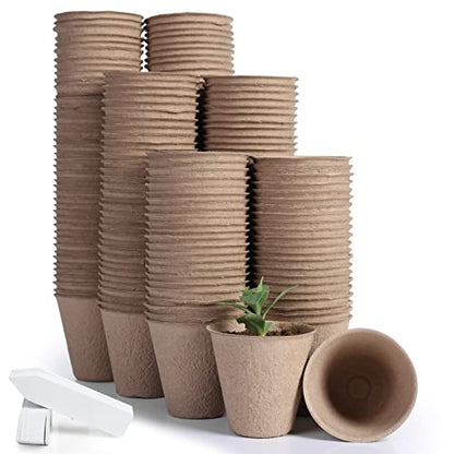 JERIA 200-Pack 3.15 Inch Peat Pots for Seedling with 200 Pcs Plant Labels,Outdoor Garden Germination Nursery Pots,Biodegradable Seed Starter Pots Kits - style: 200P