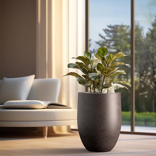 Kante Large Round Bullet Char Brown Concrete Planter 21.7" Tall, Outdoor - color: Weathered Brown
