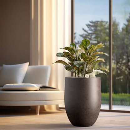 Kante Large Round Bullet Char Brown Concrete Planter 21.7" Tall, Outdoor - color: Weathered Brown