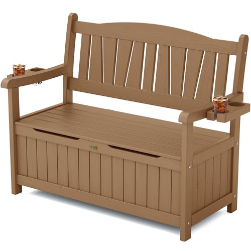 YEFU Outdoor Bench, Heavy Duty Garden Storage Bench, Weatherproof,Teak - color: Teak