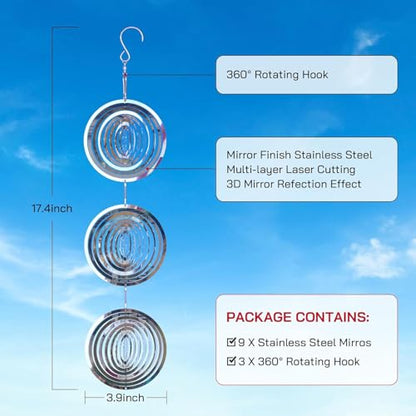 Bird Deterrents for Outside, Reflective 3D Stainless Steel Wind Spinners, Garden Decor, Bird Scare Devices to Keep Woodpeckers, Pigeons Away from Your House, Patio, Orchards