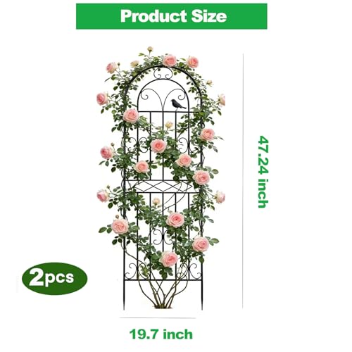 2 Pack 47.2"x19.7" Metal Gardon Trellis for Climbing Plants Outdoor, Black - size: 2P: 47.2" H x 19.7" W