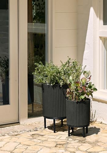 Veradek Demi Series Raised Duo Planters - Set of 2 Planters with Stands - color: Black/Black, size: Bundle - 2 Pack