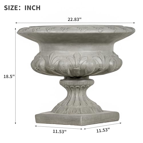Merax 18.5" H Stately Wide Floral-Carved Pedestal Urn Planter Weather-Resistant MGO Outdoor Flower Pot for Garden Patio and Front Porch Entrance,Gray - style: Wide Floral-Carved