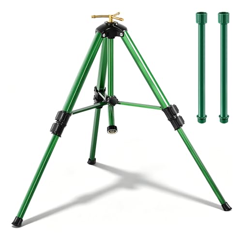 3-Arm Sprinkler Head on Telescoping Tripod Base with 2 Sprinkler Extensions, Heavy Duty Lawn Sprinklers, 360 Degree Large Area Irrigation, Solid Metal Extension Legs & Bottom Spikes - style: 3-Arm Sprinkler Head