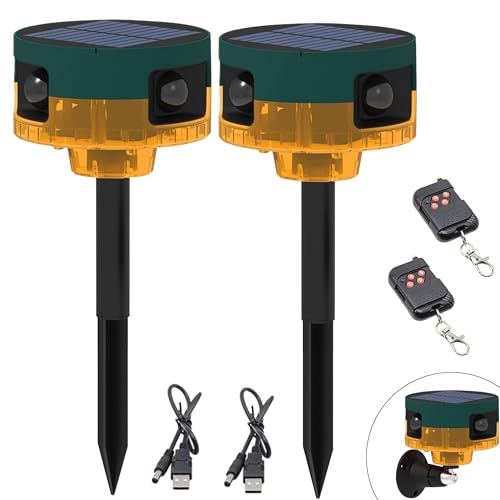 Solar Outdoor Motion Sensor Alarm: Dog Barking&Gunshot Sound, 129db Loud Siren, Support Recording, 13 Kinds of Sound Strobe Light with USB, Say Goodbye to Unwanted Intruders (2 Pack) - color: Red 2 Pack