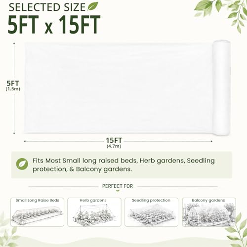 5Ft x 15FT Garden Netting, Fine Mesh Insect Netting for Plant Protection - size: 5Ft x 15Ft