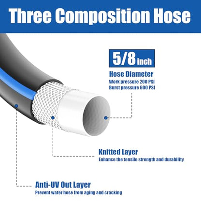 Heavy Duty Garden Hose 100FT, Flexible Water Hose with 10 Function Sprayer - color: Dark Blue, size: 100FT