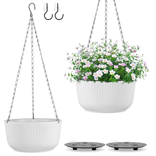 12 Inch White Hanging Planters for Indoor Outdoor Plants - Set of 2 - color: White, size: 12 Inch