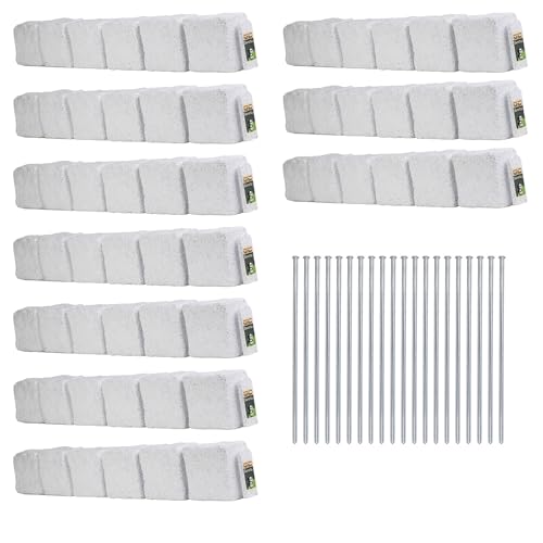 Beuta Landscape Edging | Garden Edging Border | Polyrock Blocks for Lawn Edging, Flower Beds & Yard Edging – 10 Pack | Each Section Has 6 Blocks 48" L x 4" W x 6.5" H | 20 Spikes | Limewash - color: Limewash, size: 10-Pack (40 FT)