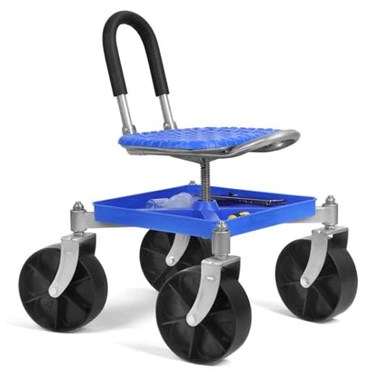 Garden Cart with Seat and Wheels, Blue - color: Blue