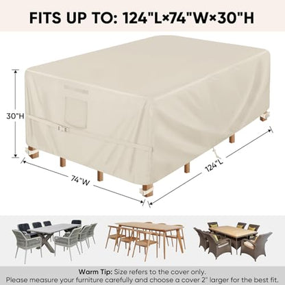 BALEINE Patio Furniture Covers Waterproof, Heavy Duty Outdoor Table Cover - color: Beige, size: 124"L×74"W×30"H