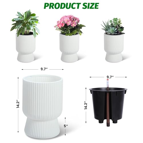 Garvee Self-Watering Planters, Set of 2, 14.2 Inch Tall Plant Pots - color: White