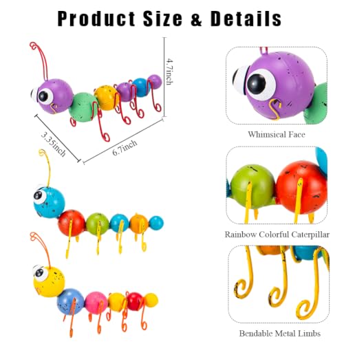 Metal Yard Art Colorful Caterpillar Figurines Set of 3 - color: 3 Pack Caterpillars