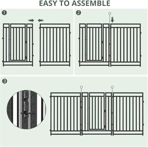 54ft (L) × 47in (H), 21 Panels & 3 Gates Garden Fence, Durable Outdoor Yard Barrier, Secure Garden Fencing, Weather-Resistant Fence for Privacy & Decoration, Black-Silver - size: 47in(H)x54ft(L)