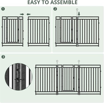 54ft (L) × 47in (H), 21 Panels & 3 Gates Garden Fence, Durable Outdoor Yard Barrier, Secure Garden Fencing, Weather-Resistant Fence for Privacy & Decoration, Black-Silver - size: 47in(H)x54ft(L)