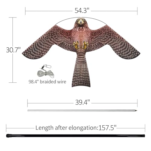 eyijklzo Bird Scarer Hawk Flying Kite with 13ft Telescopic Pole-Red - style: Red-with 4m pole