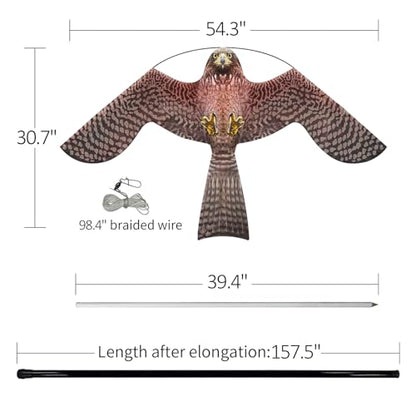 eyijklzo Bird Scarer Hawk Flying Kite with 13ft Telescopic Pole-Red - style: Red-with 4m pole
