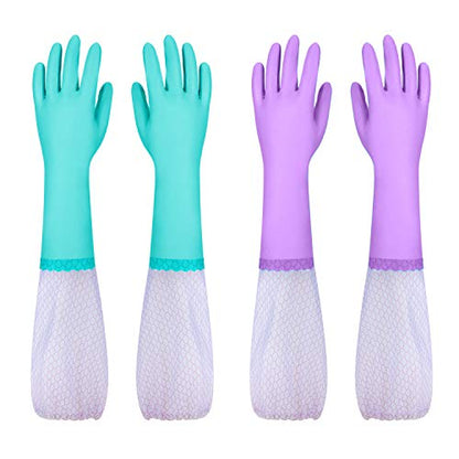 Elgood Reusable Long Sleeve Dishwashing Cleaning Gloves with Latex Free,Cotton Lining,Kitchen Gloves 2 Pairs,Purple+Blue L - color: Long-purple+blue, size: Large (Pack of 2)