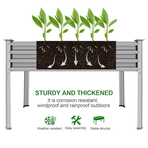 Land Guard 2 Pack Galvanized Raised Garden Bed with Legs, 48×24×32in Large Metal Elevated Raised Planter Box with Drainage Holes for Backyard, Patio, Balcony, 700lb Capacity - color: Silver