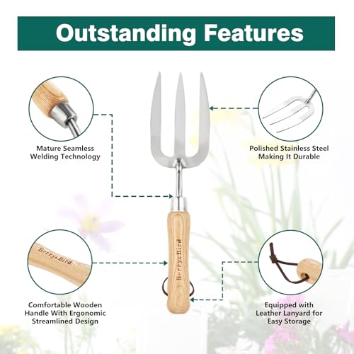 Gardening Hand Fork, Stainless Steel Hand Weed Fork - size: 12.3in