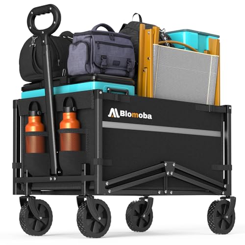 Blomoba Collapsible Wagon Cart, 220LBS Utility Wagon with Wheels, Black - color: Black, size: 100L