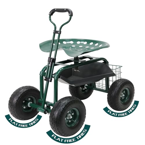 BDL Garden Cart Outdoor Rolling Garden Workseat with Wheels, Heavy Duty Garden Tool Cart with Extendable Handle and Storage for Seniors Yard Gardening Work - size: Rolling Cart