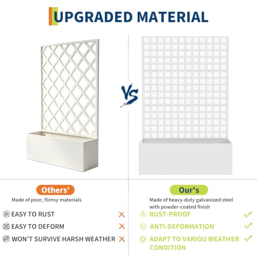 Garvee Metal Planter Box with Trellis 71"x47"x16", 15.7" Deep Planting Bed - color: Grid - White, size: no Wheel