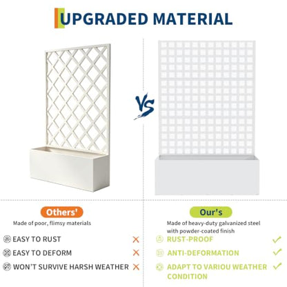 Garvee Metal Planter Box with Trellis 71"x47"x16", 15.7" Deep Planting Bed - color: Grid - White, size: no Wheel