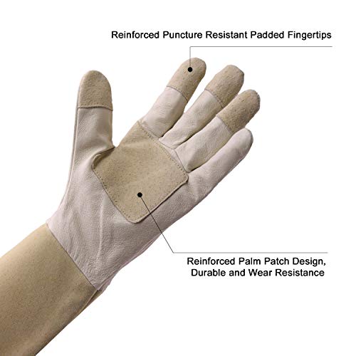 HANDLANDY HLDD Long Gardening Gloves for Women Men - Leather Rose Pruning Gloves Thorn Proof - Breathable Working Glove - color: Beige, size: Small