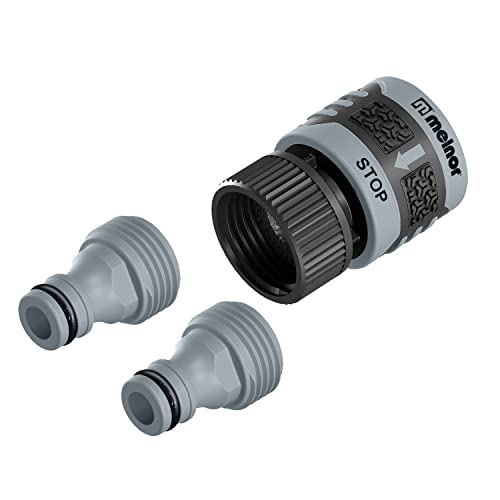 Melnor 65180AMZ 3 Piece Quick Connect Starter Set Connector Bundle, Product Adapter, Product End Connector, Black, Grey - size: 3 pcs Set