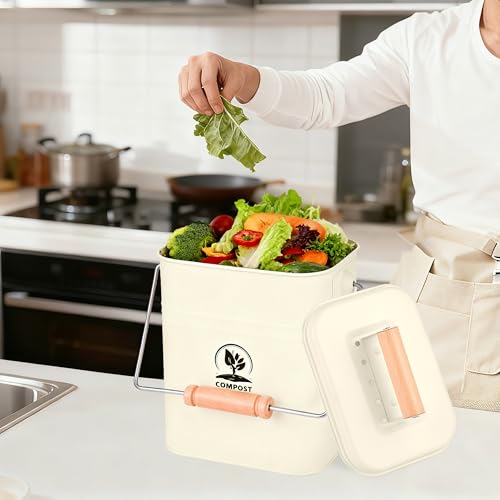Relaxdays Kitchen Compost Bin 3.5 Litre 2 Activated Carbon Filters Lid - color: Cream