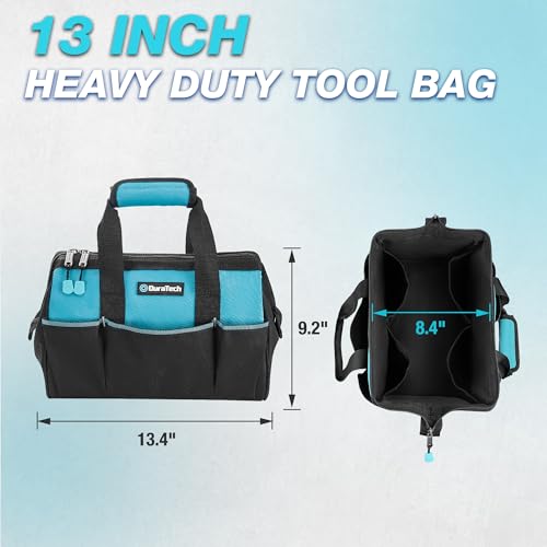 DURATECH 13" Small Tool Bag with 9 Pockets, Wide Open Tool Carrier - size: 13 Inch