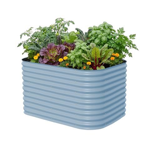 32" Extra Tall Raised Garden Bed Kits, 3.5 x 5 x 2.7ft Raised Planter Box Outdoor, 2 x 6.5 x 2.7ft Deep Root 6 in 1 Modular Metal Raised Beds for Gardening Vegetables Flowers Fruits - Sky Blue - color: Sky Blue, size: 6IN1 Modular
