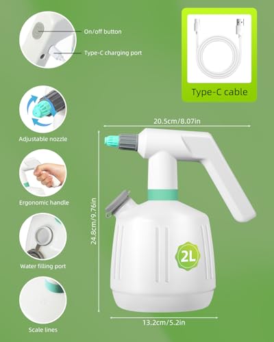 Uten Cordless Electric Sprayer 2L, Rechargeable and Portable Spray Bottle