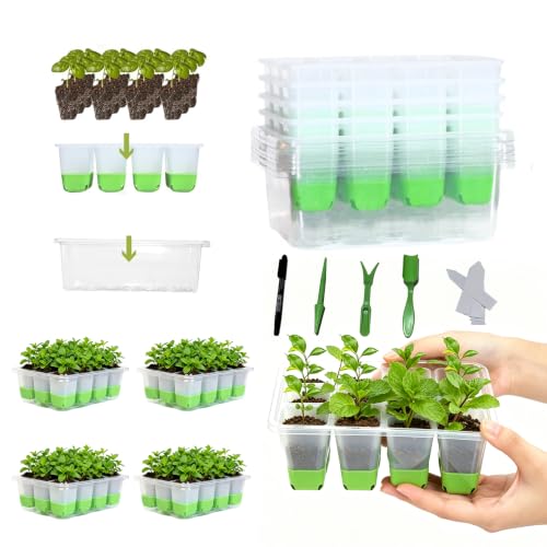 NestNature 5-Pack Seed Starter Tray Set|Reusable 60Cell Seed Starter Trays - color: Basic Style Green