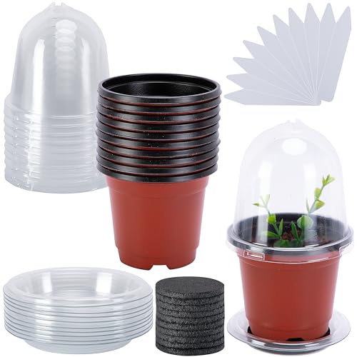 EBaokuup 10 Pack Self Watering Seed Starter Pot, 3 Inch Automatic Watering Plant Nursery Pots with Humidity Dome, Red Self Watering Nursery Pots for Potted Plants Seed Germination - color: 10 Pack-red