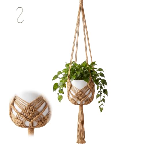 Shappy 1 Pack Boho Macrame Plant Hanger for Indoor - color: Jute Color, size: Style B