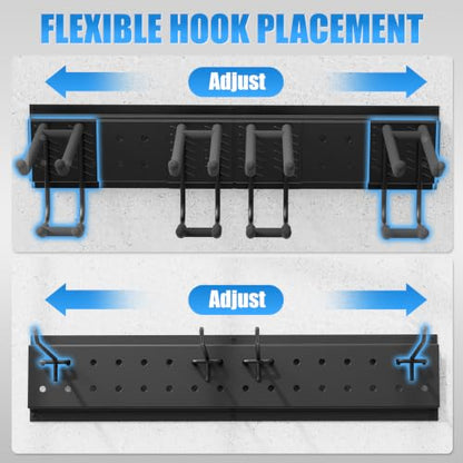 66" Garage Tool Organizer Wall-Mounted, Heavy Duty Garage Wall Organizer with 13 Adjustable Hooks, Garden Tool Storage Rack, Holds Up to 500 lbs - size: 66 in/13 hooks