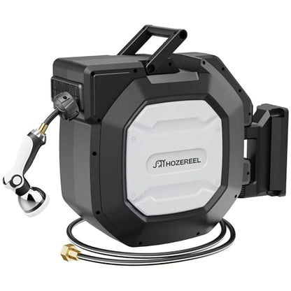1/2" x 100 FT Heavy Duty Retractable Garden Hose Reel Black - color: Black & White, size: 1/2" 100 FT