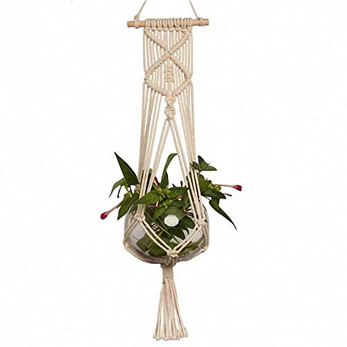 Set of 2 Macrame Plant Hanger with Wooden Dowel Wall Hanging Planter Basket for Indoor Outdoor Flower Pot Plant Holder Wall Art Vintage Home Boho Decor, Cotton Rope Weaving, 4 Legs 41 inch